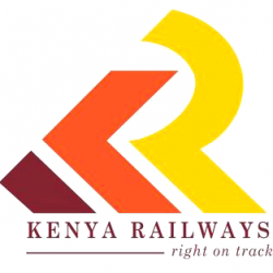 Kenya Railways logo with stylized red and yellow letters KR and the tagline 'right on track'.