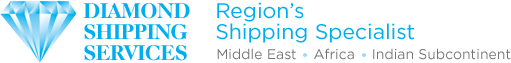 Blue diamond logo with text Diamond Shipping Services and Region's Shipping Specialist Middle East India and Subcontinent.