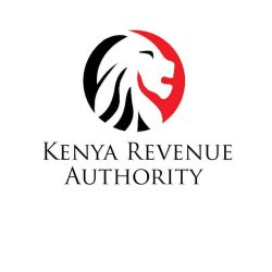 Kenya Revenue Authority logo featuring a stylized lion head in black and red circle above the text.